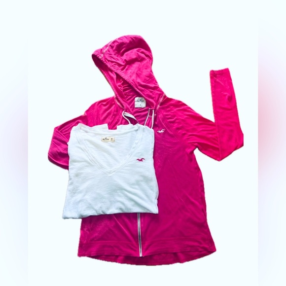 Hollister Lot Of 2 Zip Up Hoodie & Long Sleeved Shirt Pink/white SZ medium - Picture 1 of 12
